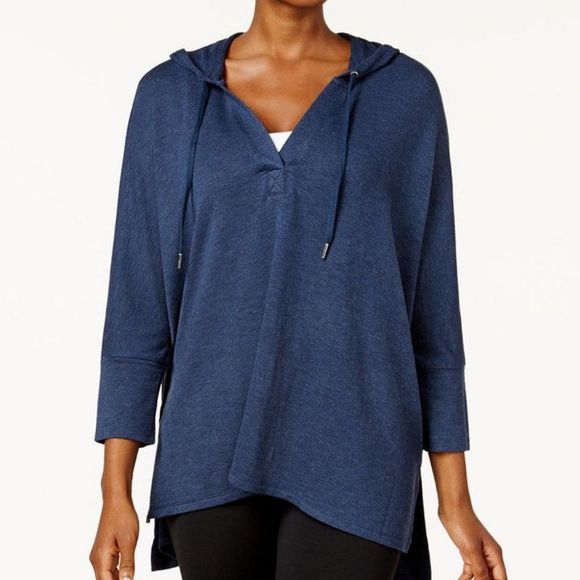 Style &‎ Co Blue Heather Oversized 3/4 Dolman Sleeve Hoodie Sweater XS - Picture 1 of 6